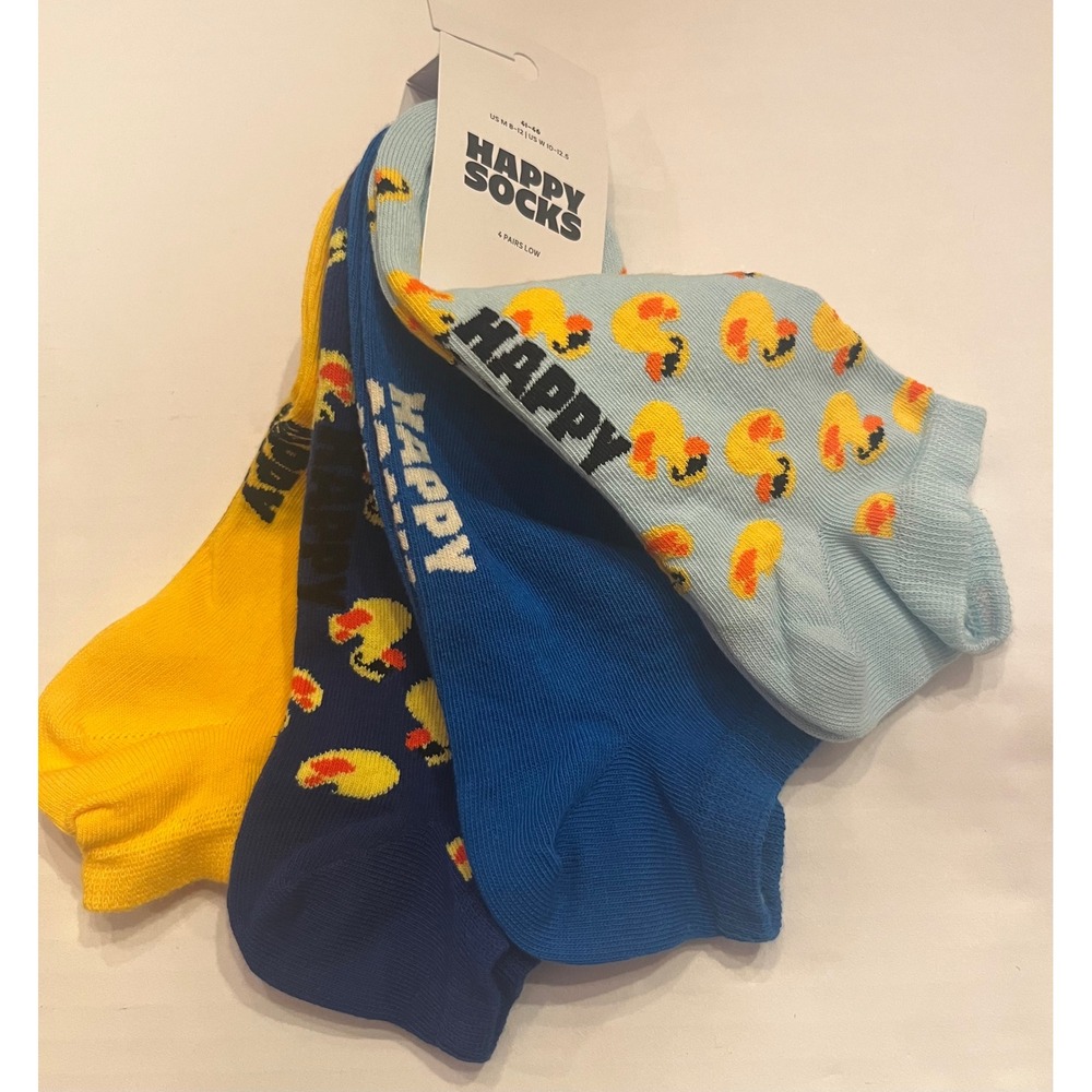 Happy Socks 4 Pack Low Ankle Socks Mens 8-12 Rubber Duck Blue Yellow Unisex